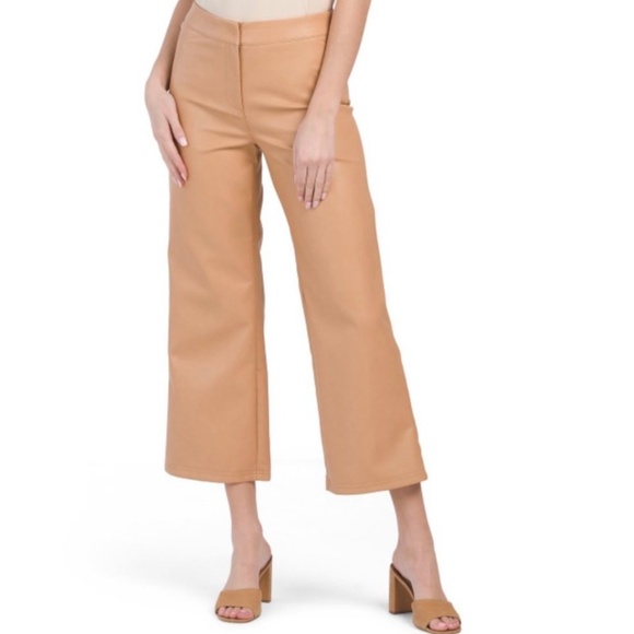 New Bagatelle Faux Leather High Rise Wide Leg Cropped Pants Camel Size XL - Picture 1 of 16